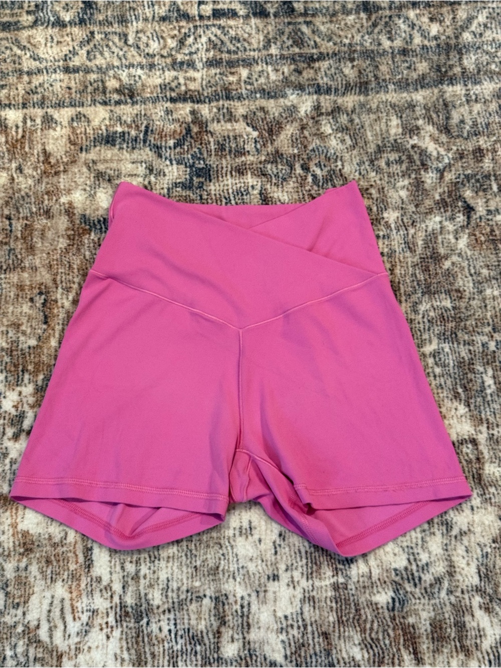 aerie Pink High-Waist Crossover Bike Shorts - Picture 2 of 4